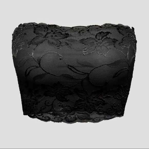 Black Lace Bandeau Bra | Strapless Stretch Tube Top - Picture 3 of 10